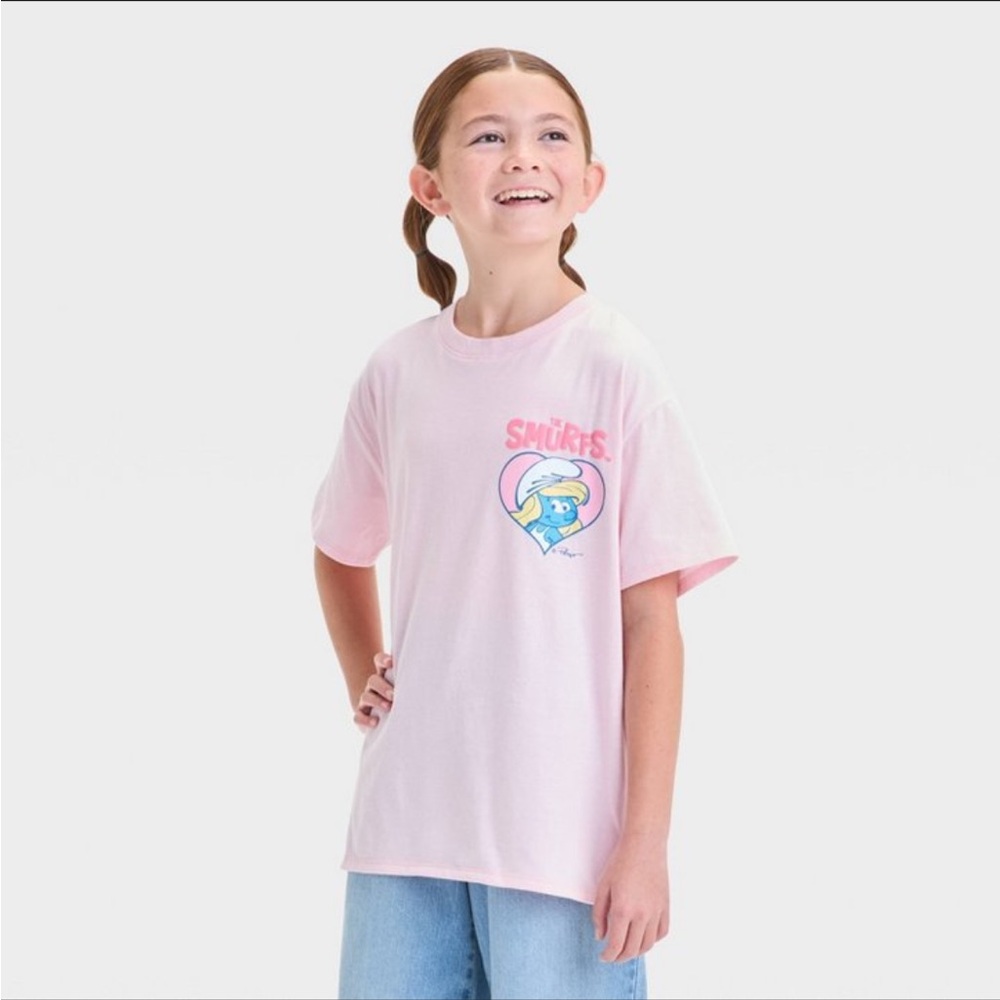 NWT Smurfs Kids Pink T-Shirt size Small